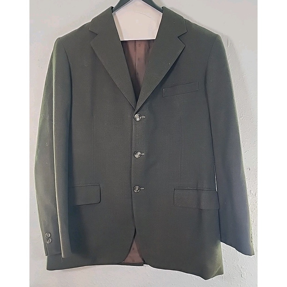 True Vintage 3 Button Wool‎ Dark Olive Green Suit Jacket  British Textile CO